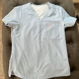 M denim colored FIGS scrub top